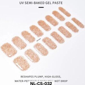 Tan/Nude Glitter Full Nail 16 Semi Cured Gel Nails - Needs UV Curing